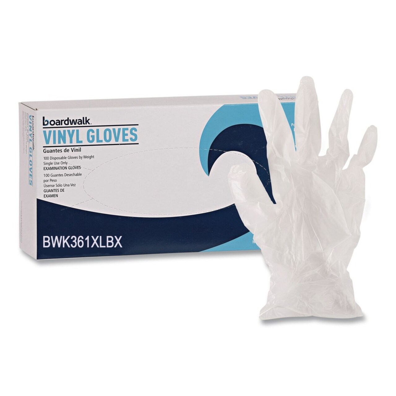 Boardwalk 3.6 mil 9.5 in. Long Powder-Free Exam Vinyl Gloves - Extra Large, Clear (100/Box)